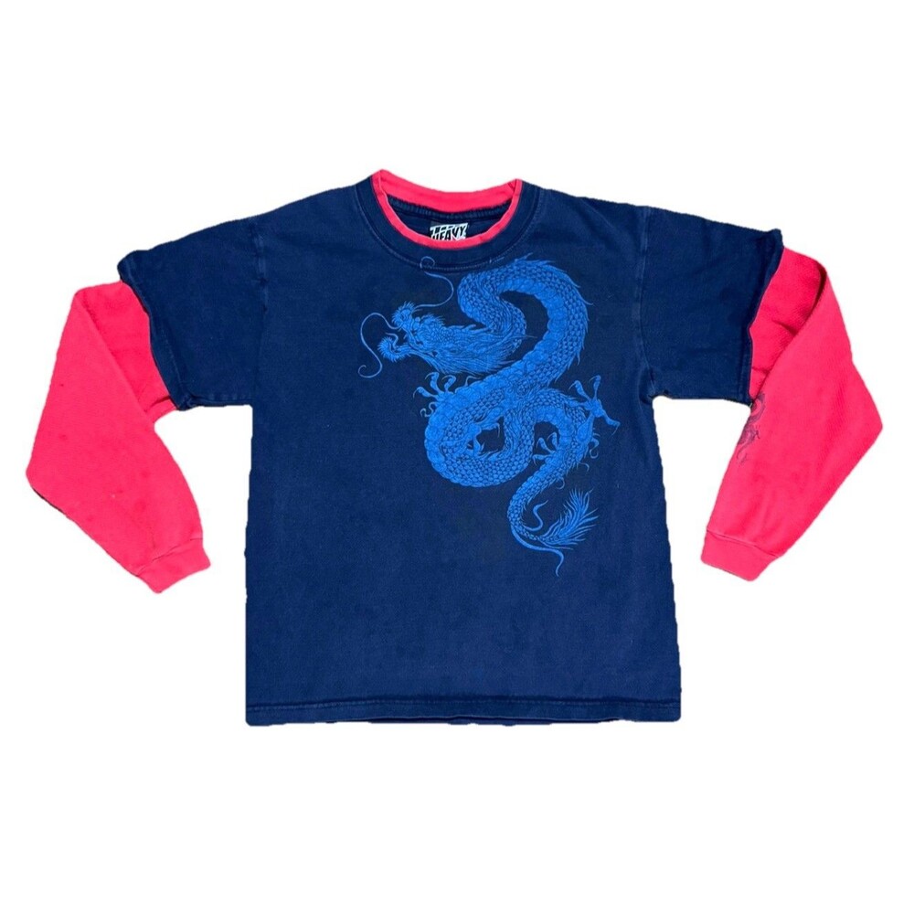 Y2K Top Heavy Dragon Graphic Layered Long Sleeve Shirt 2006 Vintage